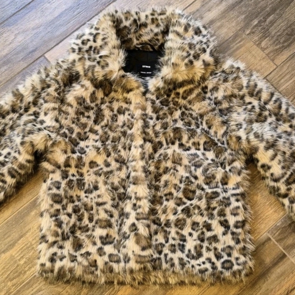 XS-M Faux Fur Animal Leopard Print Fully Lined Coat Jacket, Cotton On NWT - Picture 6 of 16